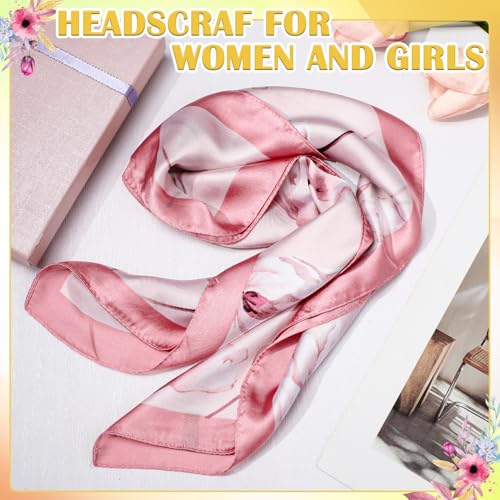 JATEBI 27''/35'' Women Large Satin Scarf Silk Feel Square Wraps Big Hair Bandanas Vintage Print Solid Color Bandana Scarves - color: Green, Blue, Red, Pink, Sky Blue, and Yellow Floral, size: 27'' Medium