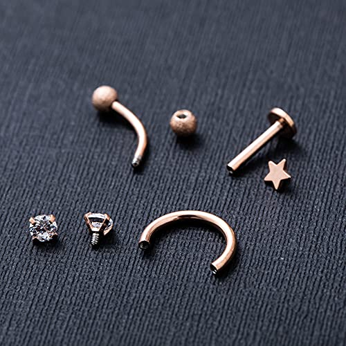 REVOLIA 32Pcs Stainless Steel Cartilage Stud Earrings for Women Conch Helix Tragus Daith Conch Hoop Earing Piercing Jewelry Set - color: Rose-Gold tone