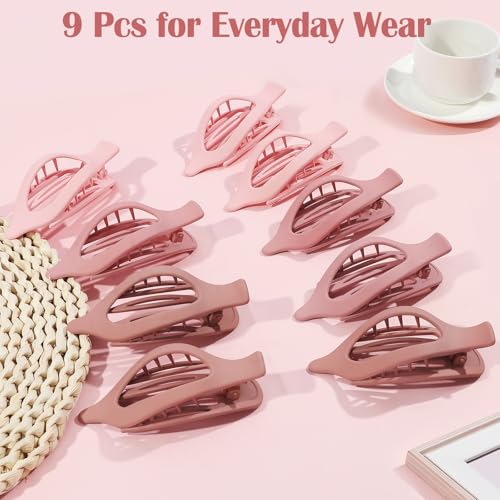 9 Pack Flat Hair Clips for Women, Matte Claw Clips for Thick & Thin Hair (Pink) - color: Pink-Regular