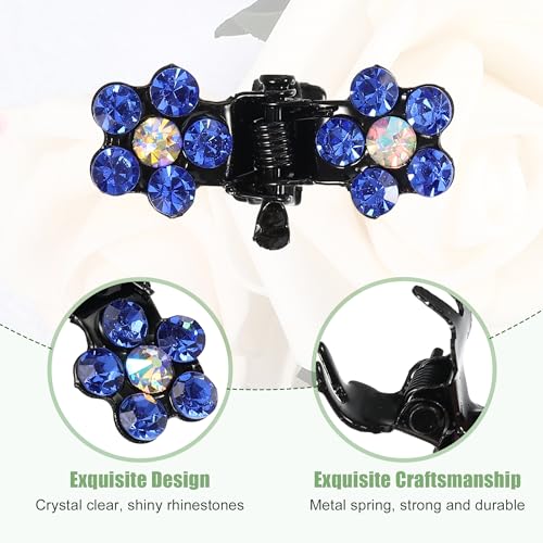 VOCOSTE 12 Pcs Mini Hair Claw Clip, Small Rhinestone Hair Clips, Metal Little Hair Clips for Women and Girl Flower Hair Accessories, Dark Blue - color: Dark Blue