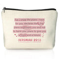 Pink Christian Makeup Bag, Bible Verse Preppy Coquette Pink Bow Cosmetic Bag for Women, Christian Gifts for Women, Religious Scripture Small Toiletry Bags Zipper Makeup Pouch - color: 00-JEREMIAH 29:11(Bible)