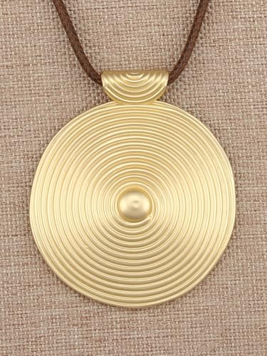 GelConnie Leather Necklaces Turquoise Long Boho Necklaces for Women Brown Chunky Circle Pendant Chocker Necklace Gold Sweater Necklace - style: Large Gold Pendant Necklace