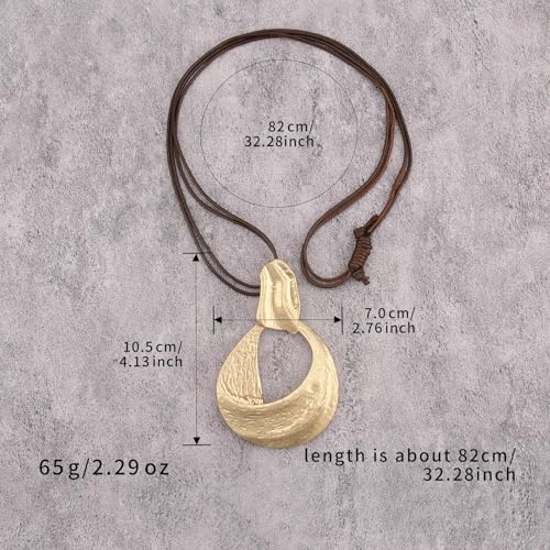 Leather Necklace for Women Large Pendant Hippie Choker Necklace Vintage Sweater Necklace Chunky Boho Necklaces for Women - style: Big Hippie Necklaces