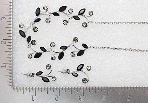 Faship Gorgeous Rhinestone Crystal Floral Necklace Earrings Set - color: Black