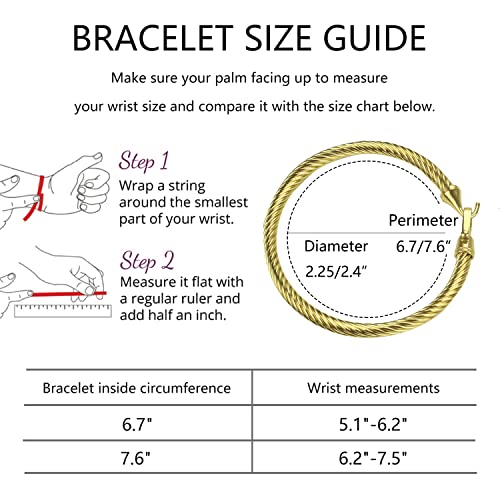 Twisted Cable Bracelet Stylish Fine Stainless Steel Cable Cuff Bracelet with Hook Clasp Bracelets Jewelry for Women - color: Upgrade 18K gold （6.7"）
