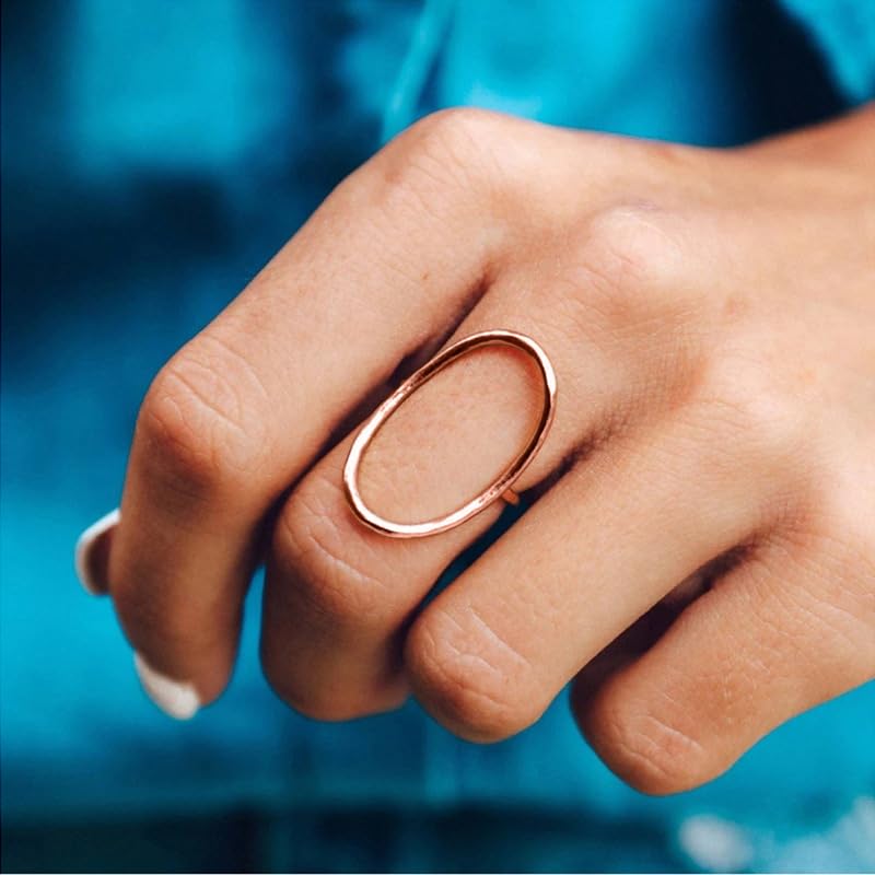 Classic Minimalist Geometric Ring 14K Gold Geometric Circle Knuckle Statement Rings Irregular Finger Rings Open Rings Shaped Geometric Ring for Women with Cubic Zirconia Statement Ring (Rose Gold 7) - color: Rose, size: 7