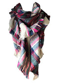 Wander Agio Womens Warm Long Shawl Winter Wraps Large Scarves Knit Cashmere Feel Plaid Triangle Scarf - color: Beige Pink Colour 1