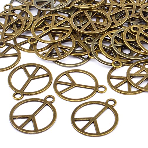BronaGrand Sign Pendant Charms Alloy Peace Symbol Charms Peace Sign Beads Pendants Jewelry Charms Craft Supplies for DIY Necklace Bracelet Jewelry Making Accessory - color: Bronze