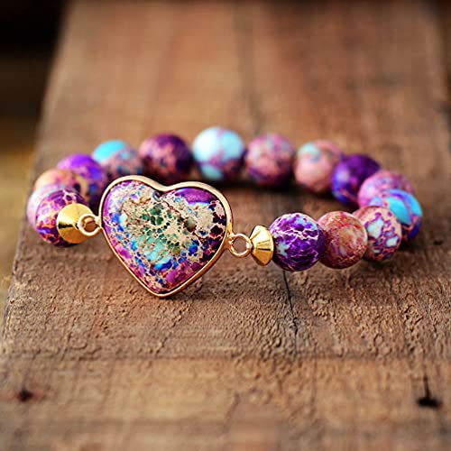 Women Wrap Bracelet Boho Natural Jasper Crystal Stone Beads Strand Bracelets - color: Imperial Jasper