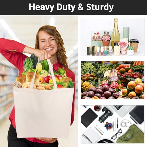 Segarty Canvas Tote Bag with Zipper, 12 Pack 16x13 Reusable Storage Bags for Women, Blank Canvas Tote Aesthetic with Natural Cotton Cloth, Shoulder Strap, Bulk for DIY, Grocery, Beach, Travel，Gift - size: 16.5"x13.4"x3.9", style: Beige_12pcs