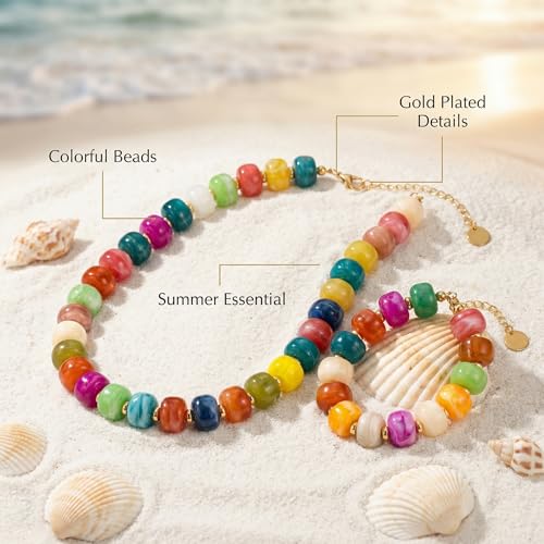 Gmai Chunky Bead Necklace and Bracelet Set for Women Boho Big Bead Statement Necklace Adjustable Fashion Trendy Summer Necklaces Jewelry Gift Set - color: Color 2pcs set