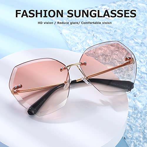 AEVOGUE Sunglasses For Women Oversized Rimless Diamond Cutting Lens Sun Glasses AE0534 - color: Gold&pink