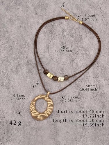 Boho Necklaces for Women Chunky Circle Necklace Layered Boho Circle Leather Choker Necklace Long Vintage Necklaces Bohemian Jewlery Gifts - style: Large Pendant Necklaces