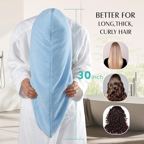 YFONG 3 Pack Large Microfiber Hair Towel Wrap, 30" x 10" Thicker Anti Frizz Quick Dry Hair Towels for Women Long, Curly, Thick Hair, Super Absorbent Hair Turban for Wet Hair (Grey, Pink, Blue) - color: Grey, Pink, Blue