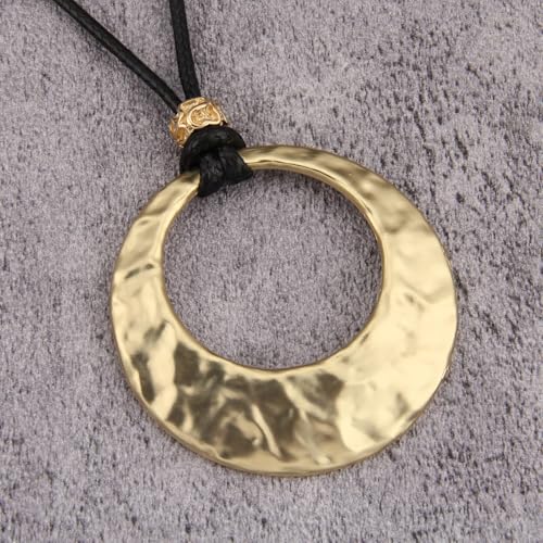 JAOYU Bohemian Necklaces for Women Leather Necklace Wood Pendant Choker Long Brown Necklace Chunky Circle Boho Hippie Jewelry - style: Boho Pendant Necklace