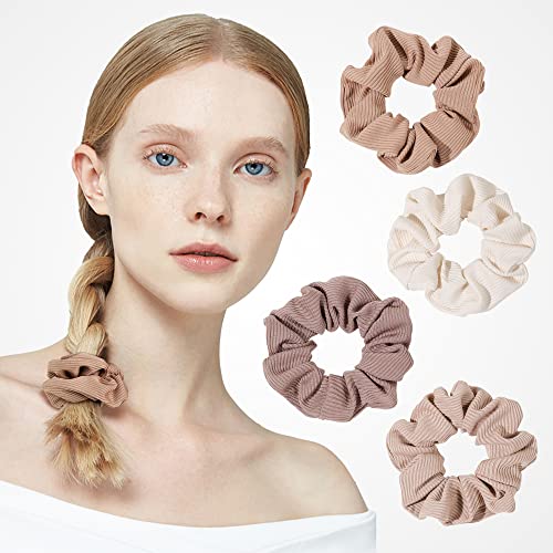 Ivyu Scrunchie, Big Cotton Scrunchies for Women's and Girls, Brown Service, 4 Count, for All Hair Types, No Crease or Damage - color: Brown Serice