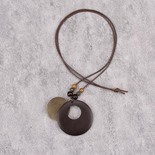 Bohemian Necklaces for Women Long Leather Necklace with Large Pendant Chunky Boho Hippie Jewelry Pendant Chocker Necklace - style: Bohemian Pendant Necklace