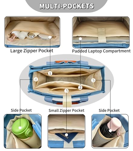 Large Canvas Tote Bag for Women Work Tote Bags with Pockets Laptop Crossbody Purses Everyday Bag Handbags for Travel - color: New Upgrade Plus Blue