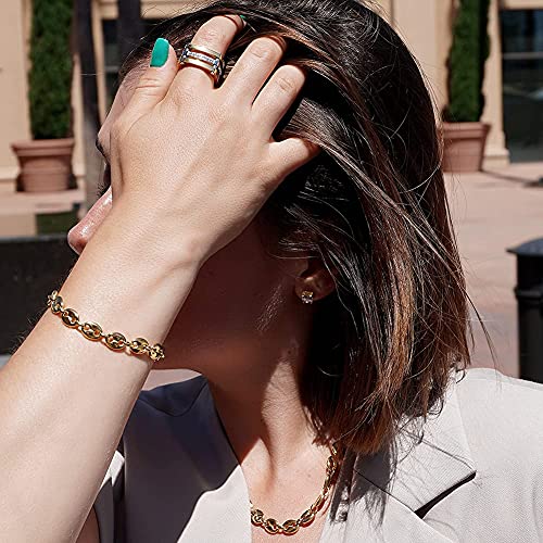 CIUNOFOR 14K Gold Filled Coffee Bean Bracelets for Women, Link Chain Classic Charm Puff Mariner Bracelet, Coffee Bean Jewelry for Adults, Comfort fit for 6.5”–7.5” wrists, Gift for Her