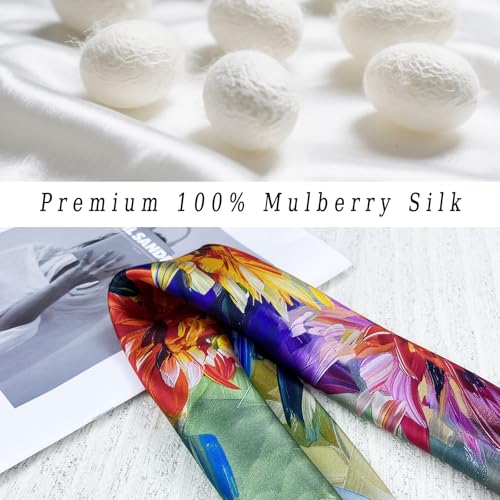 Women's Small 21 inch 100% Silk Scarf Bandana for Head Neck Hair | 100% Mulberry Silk Lightweight Designs Gift-Ready Packaging For Hair Fashion 21"x21" Printed - color: 108multicolor