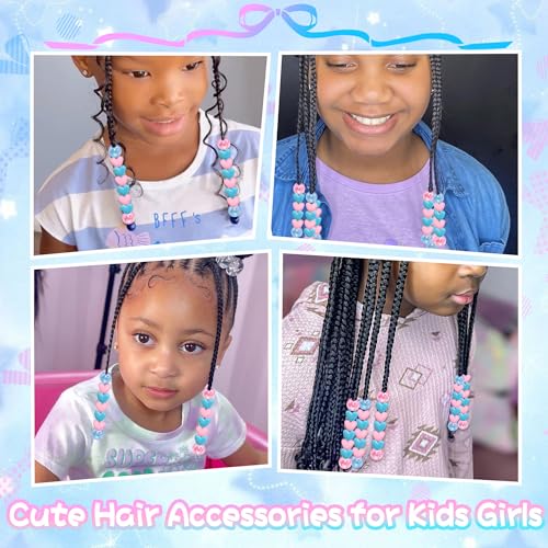 60PCS Hair Beads for Braids Pink Blue Heart Shape Loc Bead Jewelry AB Color Round Dreadlock Beads Hair Accessories - color: Blue&Pink
