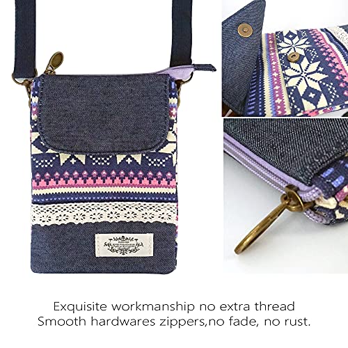 Roomy Cell Phone Purse Wallet Canvas Small Crossbody Purse Bags with Shoulder Strap For Women teen girlsl | Roomy - color: Q-ethnic Purple