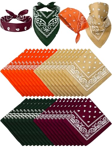Unittype 36 Pieces Paisley Bandana Cowboy Bandanas Sports Novelty Headband Square Scarf Outdoor for Western Party Costume - color: Harvest Color, style: Simple Style