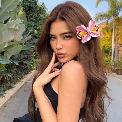 3 PCS Hawaiian Flower Hair Clips for Women，Artificial Flower Clips tropical party decorations，Hibiscus Hair Accessories for Wedding Bridal Beach Party - Lily - color: Lily