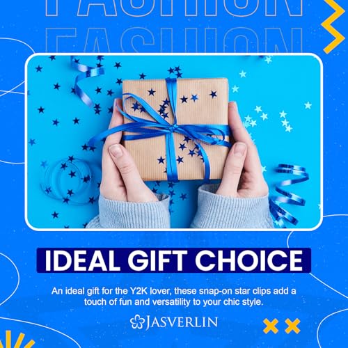 JASVERLIN Star Hair Clips for Girls, 36 pcs Cute Accessories Kawaii Metal Snap Hairclips for Women Kids, Colorful Y2k Aesthetic Glitter Stars Barrettes Assorted Size (Blue) - color: Blue