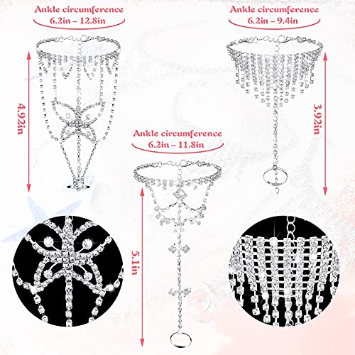 Hicarer 6 Pcs Foot Jewelry Barefoot Sandals for Women Rhinestone Bohemian Foot Ankle Chains for Beach Wedding - style: Rhinestone Tassel Butterfly Pendant Style