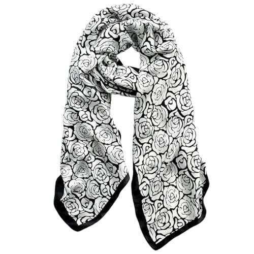 Long Silk Like Scarf Lightweight Satin Scarves Large Sunscreen Shawl Wrap for Women - color: 022.flowers Black and White