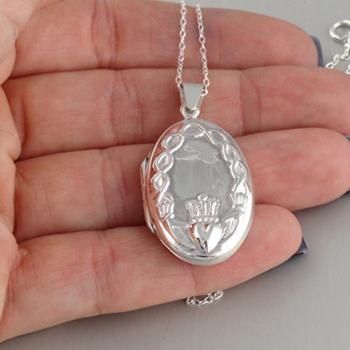 FashionJunkie4Life Sterling Silver Oval Locket Necklaces for Women, 18" Cable Chain - style: Woven Claddagh