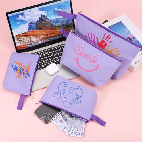 10 Pieces Cotton Canvas Makeup Bag with Bottom and Strap, Multi-Purpose Cosmetic Bag with Zipper Travel Toiletry Pouch, Blank DIY Craft Bag (Purple, M) - color: Purple, size: M