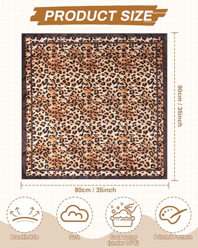 Mesovor 35” Square Head Scarf for Women, 3 Pack Like Silk Satin Headscarf Hair Neck Scarf Top Bandanas for Sleeping - color: Leopard(red/Coffee/Khaki)