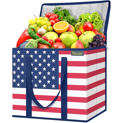 BALEINE 1Pk Insulated Reusable Grocery Bags, Foldable Shopping Bags for Groceries with Reinforced Bottom & Handles (Patriot Celebration) - color: Patriot Celebration, size: 1 Pack (Insulated)