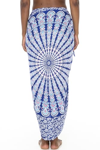 SHU-SHI Sarong Wraps for Women Long Beach Cover ups Pareo Bathing Suit Wrap Skirt Mandala Sarongs Coverup - color: Blue/Pink/Turquoise