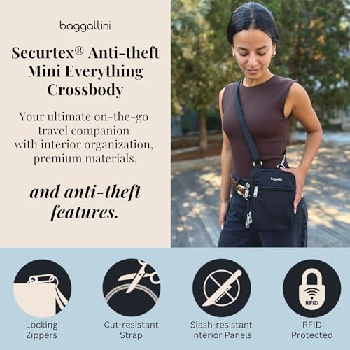 Baggallini Securtex® Anti-theft Mini Everything Crossbody Bag, 6.3"x8.25" Rfid, Locking Zippers & Cut-resistant Strap - color: Jam/Dusty Mauve