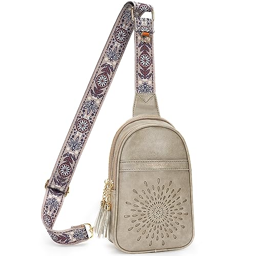 APHISON Small Sling Bag Cell Phone Purse Vegan Leather Fanny Packs Chest Bag with Adjustable Strap Gray - color: 03-gray