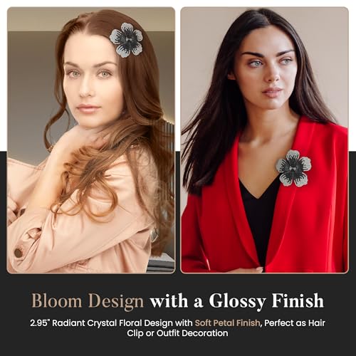 2.9 Inches Created Crystal Hibiscus Hawaiian Flower Hair Clips for Women | Boho Braids Artificial Flower Clips for Hair - color: Black