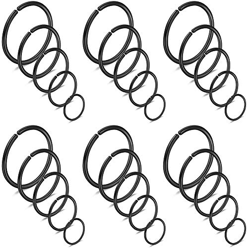 Ruifan 6-30PCS Non Pierced Stainless Steel Clip on Closure Round Ring Fake Nose Lip Helix Cartilage Tragus Ear Hoop Earrings Jewelry 20G - color: 30PCS - Black