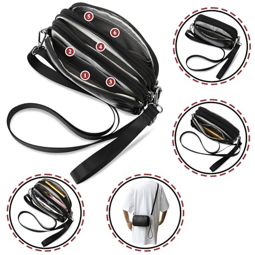 Small Wristlet Wallet for Women, 3-Zip Crossbody Phone Purse - color: Black/Pull-up-pvc