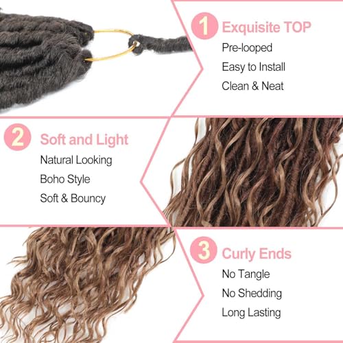 Goddess Locs Crochet Hair 7 Packs Bohemian Faux Locs Pre-Looped Braids, Boho Goddess Soft Locs Crochet Hair with Curly Ends Hair Extensions for Women (1B/30/27, 24 Inch) - color: 1B/30/27, size: 24 Inch