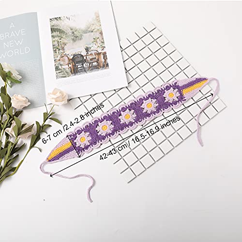 CHLINS Daisy Floral Elastic Handmade Crochet Headbands - 3PCS Bohemian Knit Head Wraps for Women and Girls (Colorful: Purple, Green, Orange) - color: (Colorful) Purple+Green+Orange