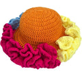Handmade Crochet Bucket Hat for Women Boho Chic Slouchy Design Colorblock Ruffled Brim Festival&Daily Crochet Hat - color: Orange Crown Contrasting