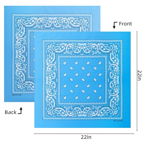 Raylarnia 8 PCS 100% Cotton Bandanas, 22 Inchs Multi-Purpose Bandana Scarfs Headbands for Men and Women - color: 8-light Blue