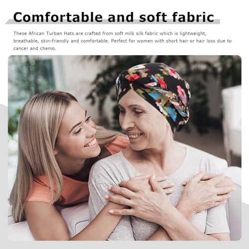 African Women Turban Caps Beanie Pre-Tied Twisted Braids Headwraps for Women Head Scarf Chemo Cancer Headwear Cap - color: 3 Pack Twisted Braid A: Floral Color H