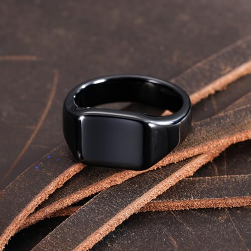 King Will Men's Tungsten Signet Rings Thumb Pinky Biker Band Ring For Men High Polished Plain Wedding Statement Ring Comfort Fit Size 7-12 - color: Black