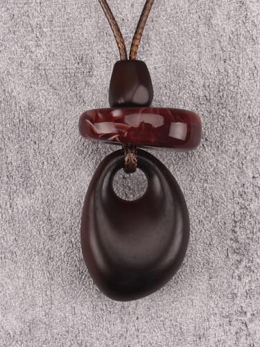 Kelake Leather Necklace for Women Men Teen Vinatge Boho Alloy Pendant Choker Jewelry Fashion Sweater Necklaces with Adjustable Genuine Leather Chain - color: Dark Brown Wood Layered Pendant