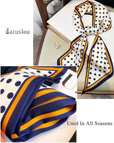 Purse Scarf For Handbags Head Scarves For Women's Hair Bags Scarfs Long Skinny Scarves Fashion Silky - color: A23-blue and White Spots