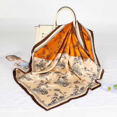 Relang Fashion Silk Satin Head Scarf for Women Hair Bandana Hair Scarf Wrap Neck Scarf for Women 27.5×27.5 inches - color: Apricot and Orange